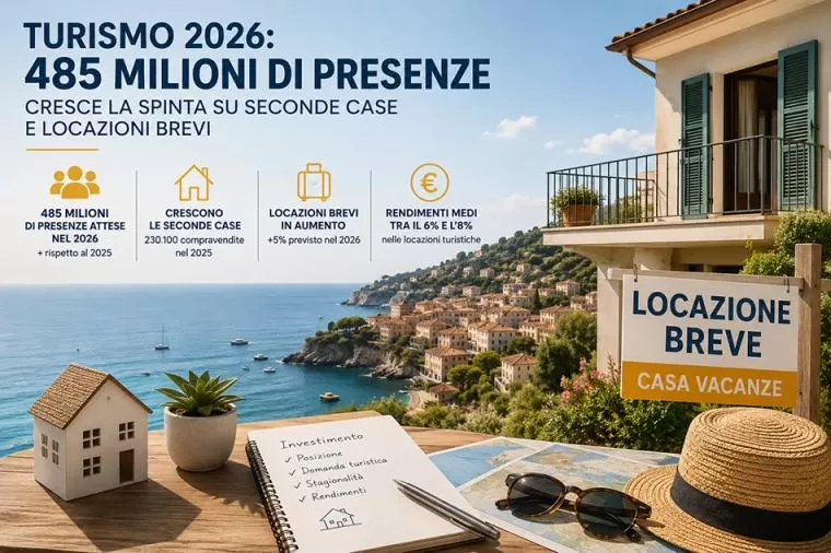 Turismo, nel 2026 attese 485 milioni di presenze: cresce la spinta su seconde case e locazioni brevi